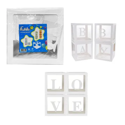 CAJA DECORATIVA PARA GLOBOS BLANCA BABY/LOVE