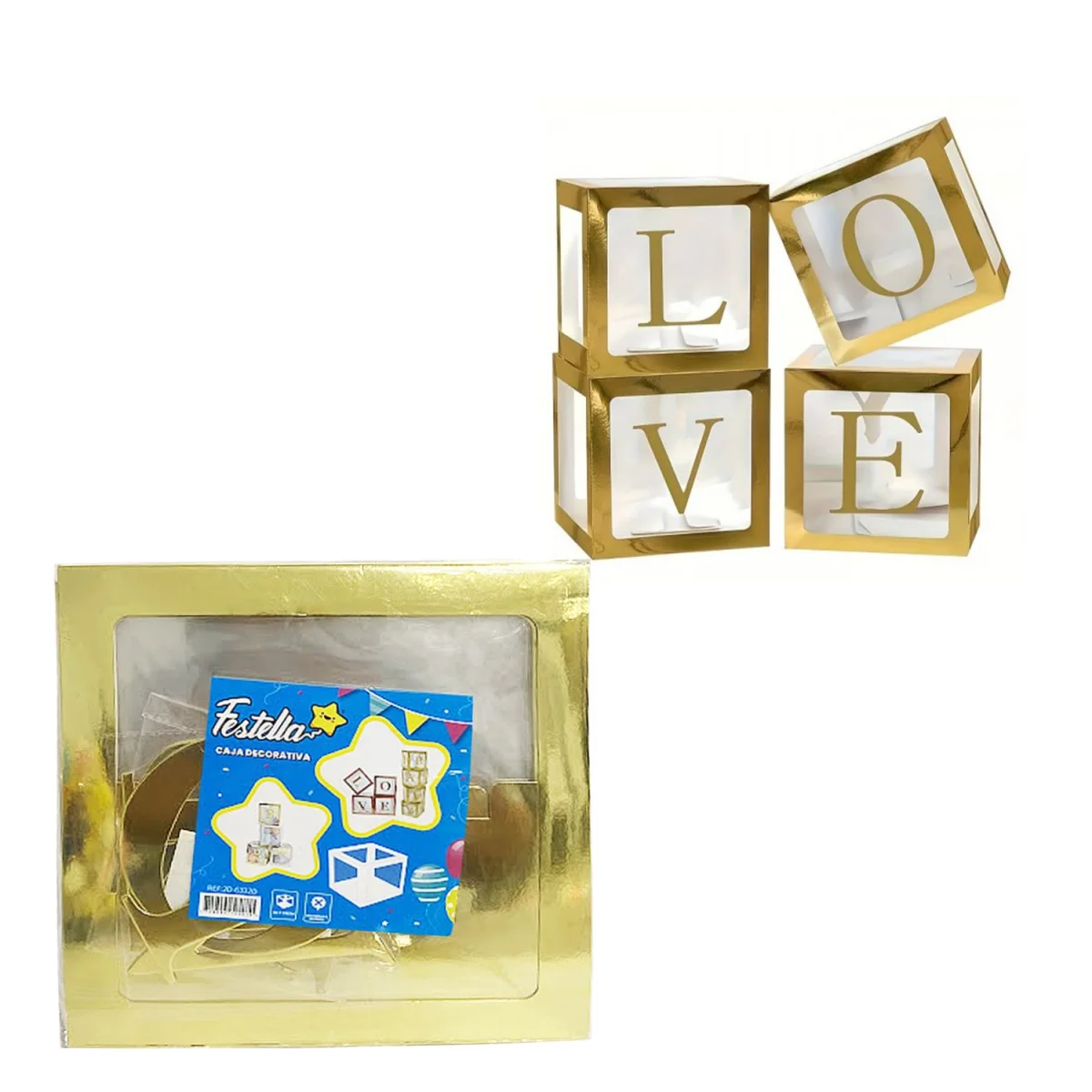 CAJA DECORATIVA PARA GLOBOS DORADA BABY/LOVE