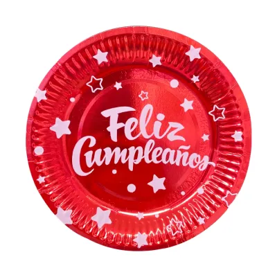 PLATO DE FIESTA FELIZ CUMPLEAÑOS X10 ROJO