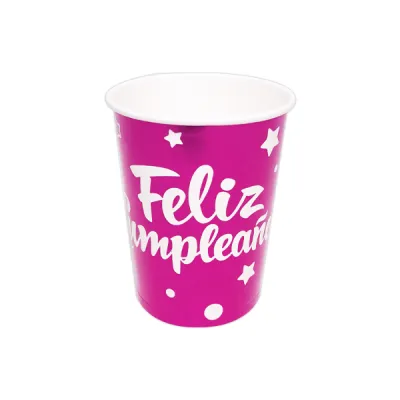 VASO DE FIESTA X10 FELIZ CUMPLEAÑOS FUCSIA