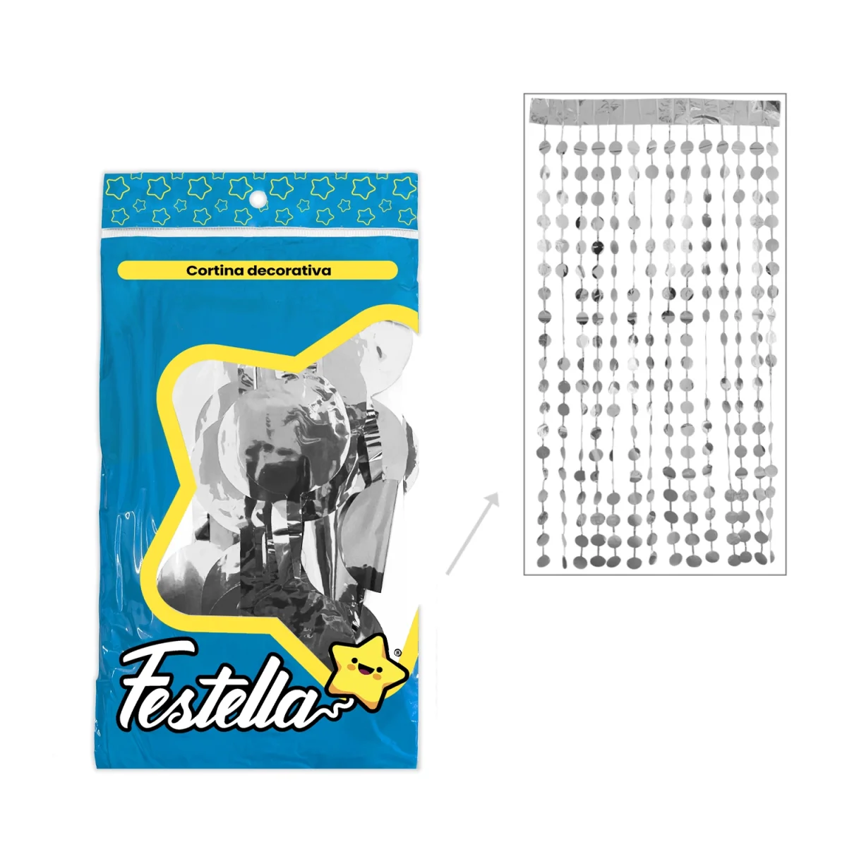 CORTINA DE FIESTA BOLAS 2M*1M PLATEADA