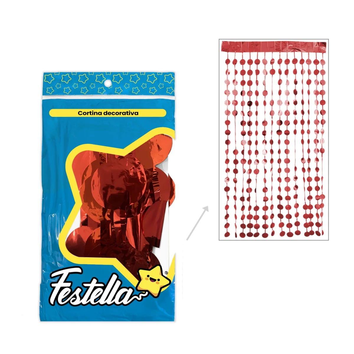 CORTINA DE FIESTA BOLAS 2M*1M ROJA