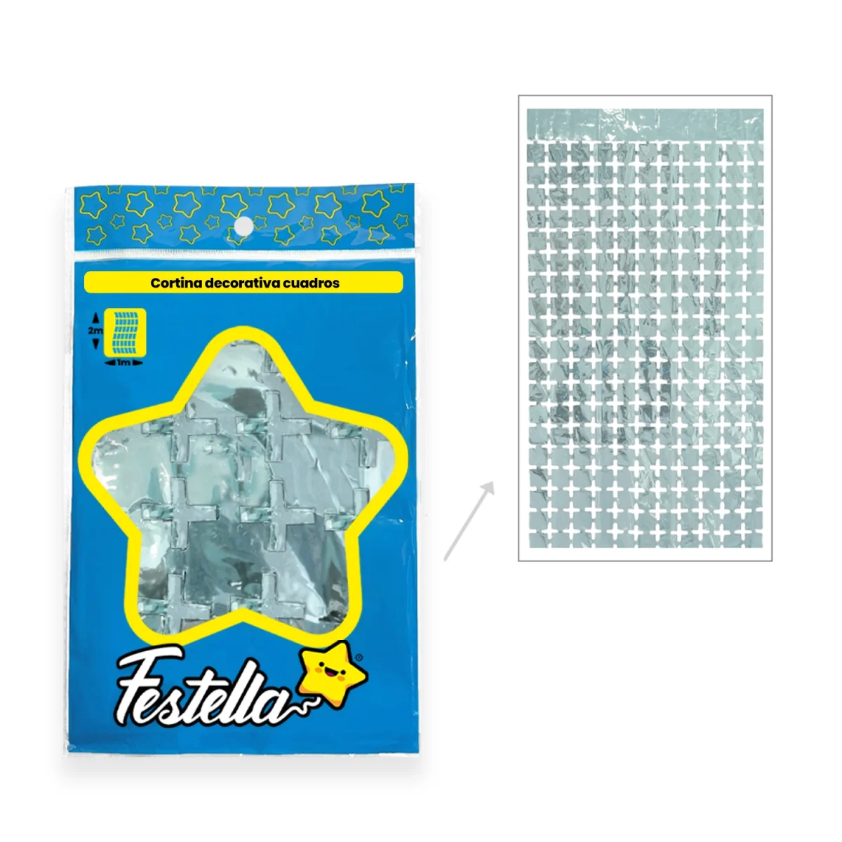CORTINA DE FIESTA ESPEJO CUADRO PQ 2M*1M AZUL CLARA (PQTX12)