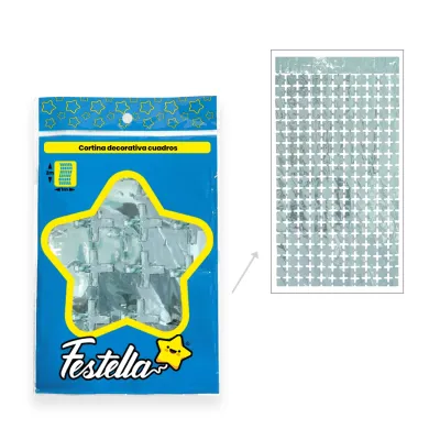 CORTINA DE FIESTA ESPEJO CUADRO PQ 2M*1M AZUL CLARA (PQTX12)