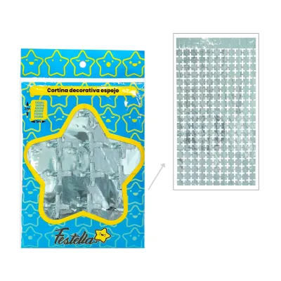 CORTINA DE FIESTA ESPEJO CUADRO PQ 2M*1M AZUL CLARA (PQTX12)