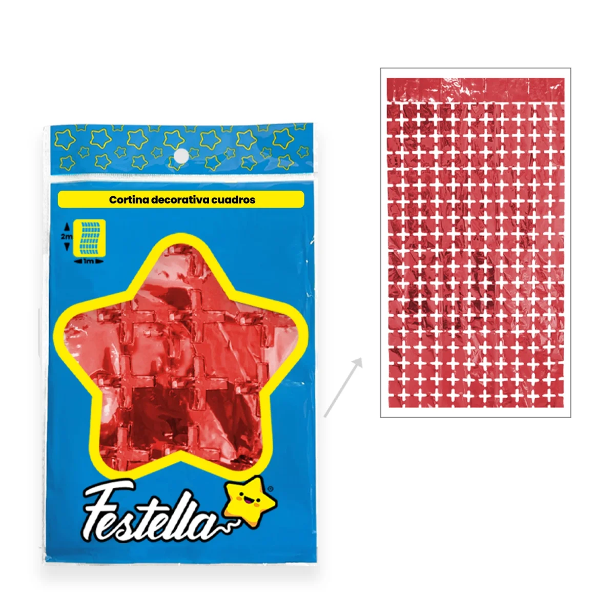 CORTINA DE FIESTA ESPEJO CUADRO PQ ROJA 1*2M (PQTX12)