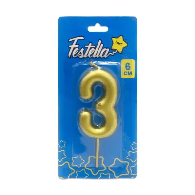 VELA NUMERO 6CM DORADA #3 (CJX12)