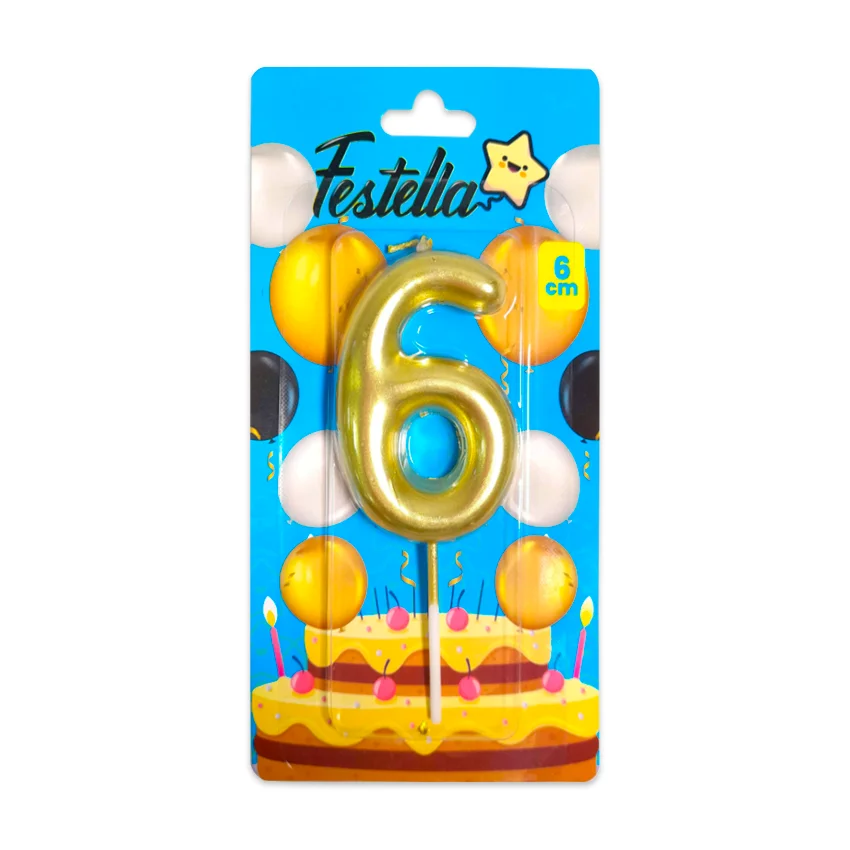 VELA NUMERO 6CM DORADA #6 (CJX12)