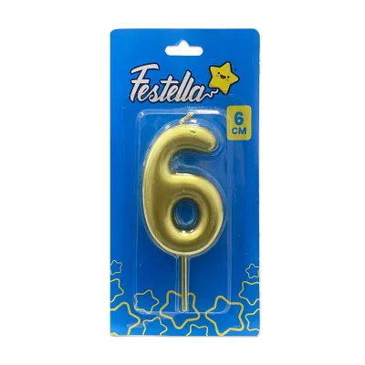VELA NUMERO 6CM DORADA #6 (CJX12)