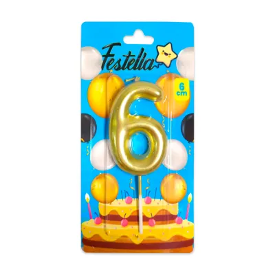 VELA NUMERO 6CM DORADA #6 (CJX12)