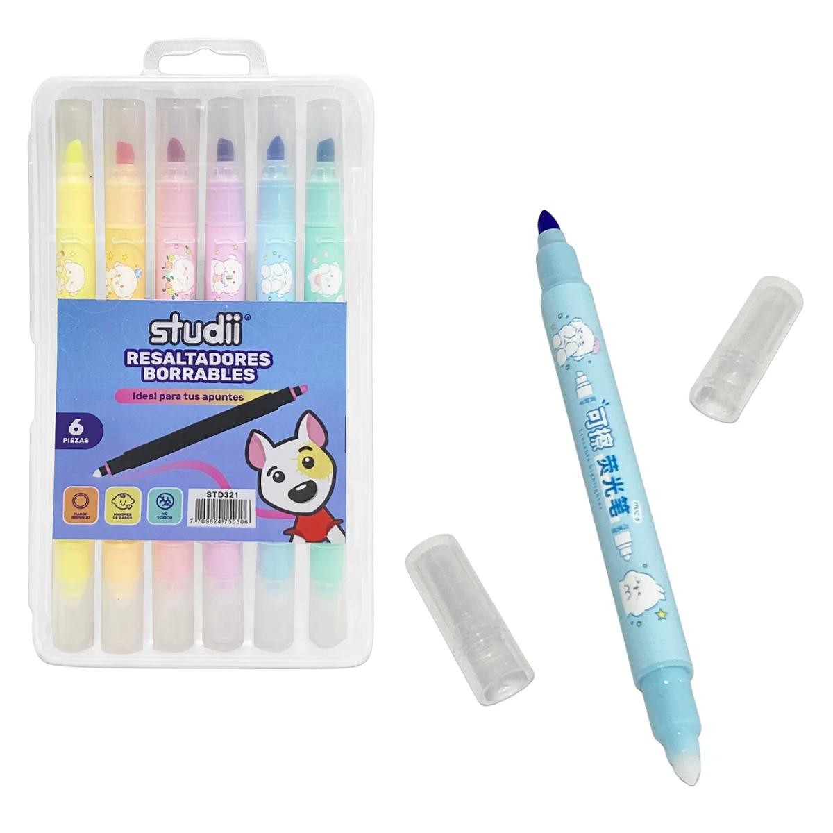 SET RESALTADOR BORRABLE COLOR PASTEL X6