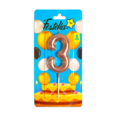 VELA NUMERO 6CM PALO ROSA #3 (CJX12)