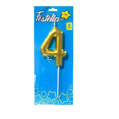 VELA NUMERO 9CM DORADA #4 (CJX12)