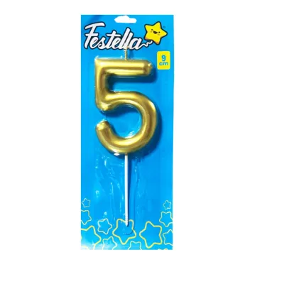 VELA NUMERO 9CM DORADA #5 (CJX12)