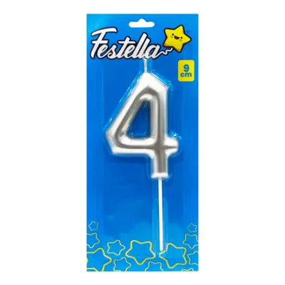 VELA NUMERO 9CM PLATEADA #4 (CJX12)