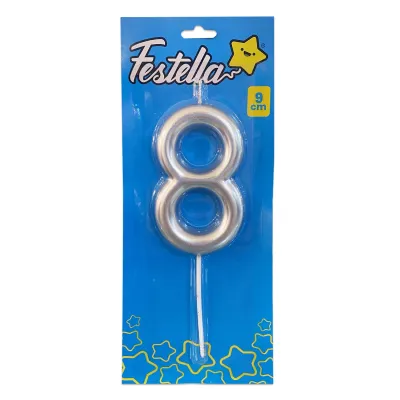 VELA NUMERO 9CM PLATEADA #8 (CJX12)