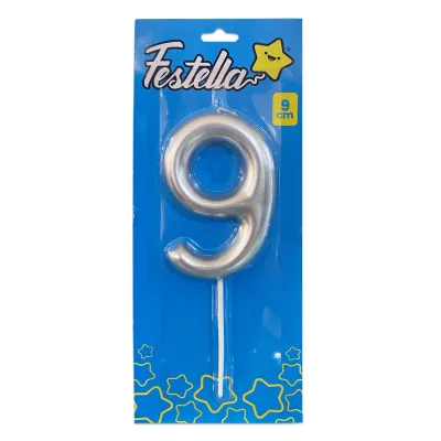 VELA NUMERO 9CM PLATEADA #9 (CJX12)