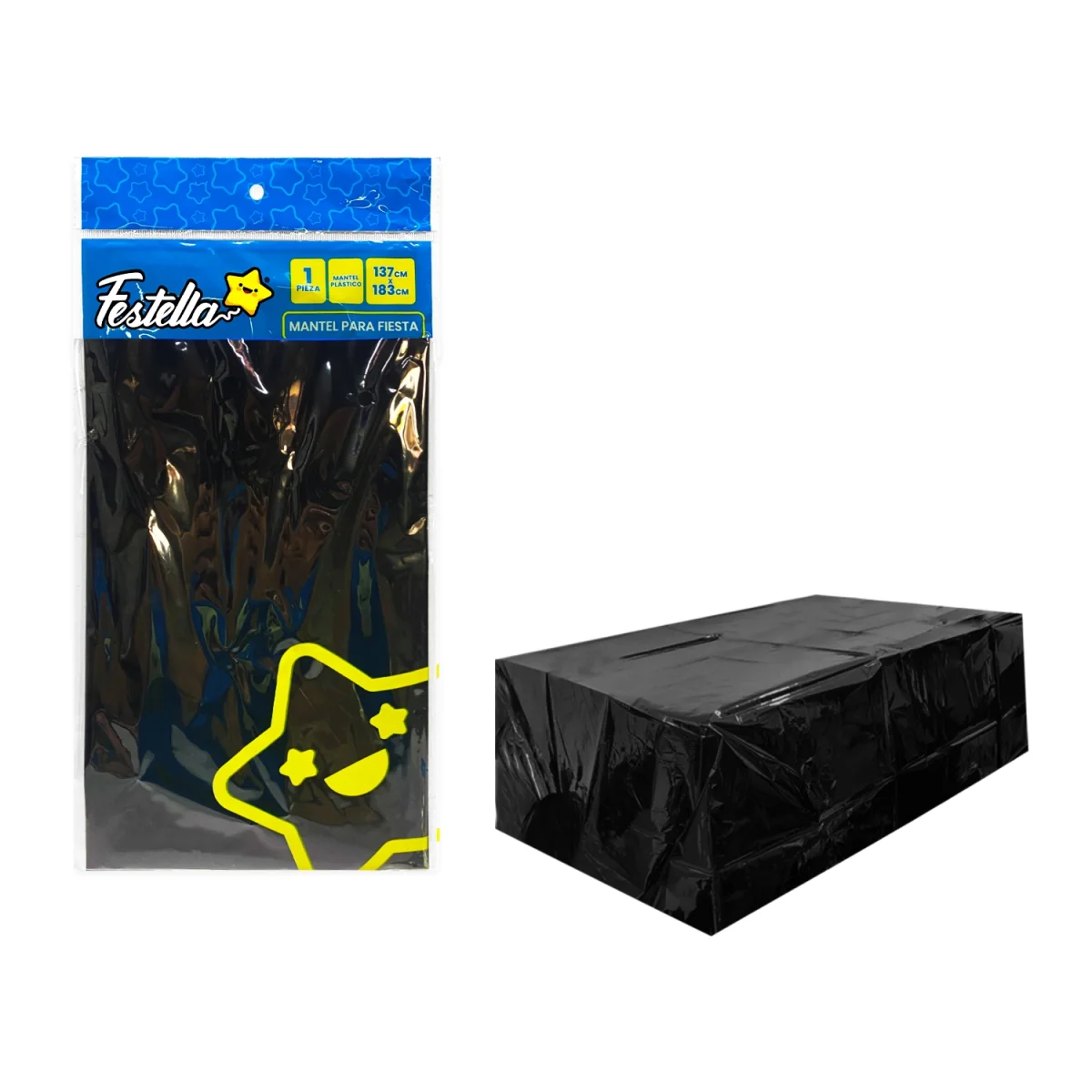 MANTEL DE FIESTA METALIZADO NEGRO (PQTX10)