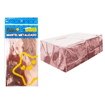 MANTEL DE FIESTA METALIZADO PALO ROSA (PQTX10)