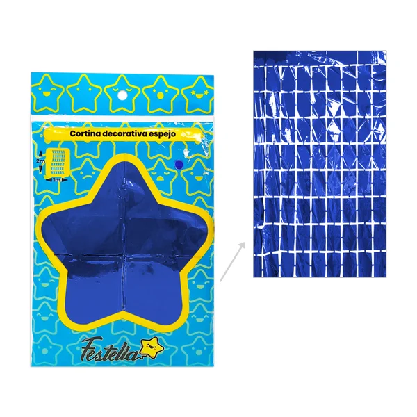 CORTINA DE FIESTA ESPEJO CUADRO GD AZUL 1*2M (PQTX12)