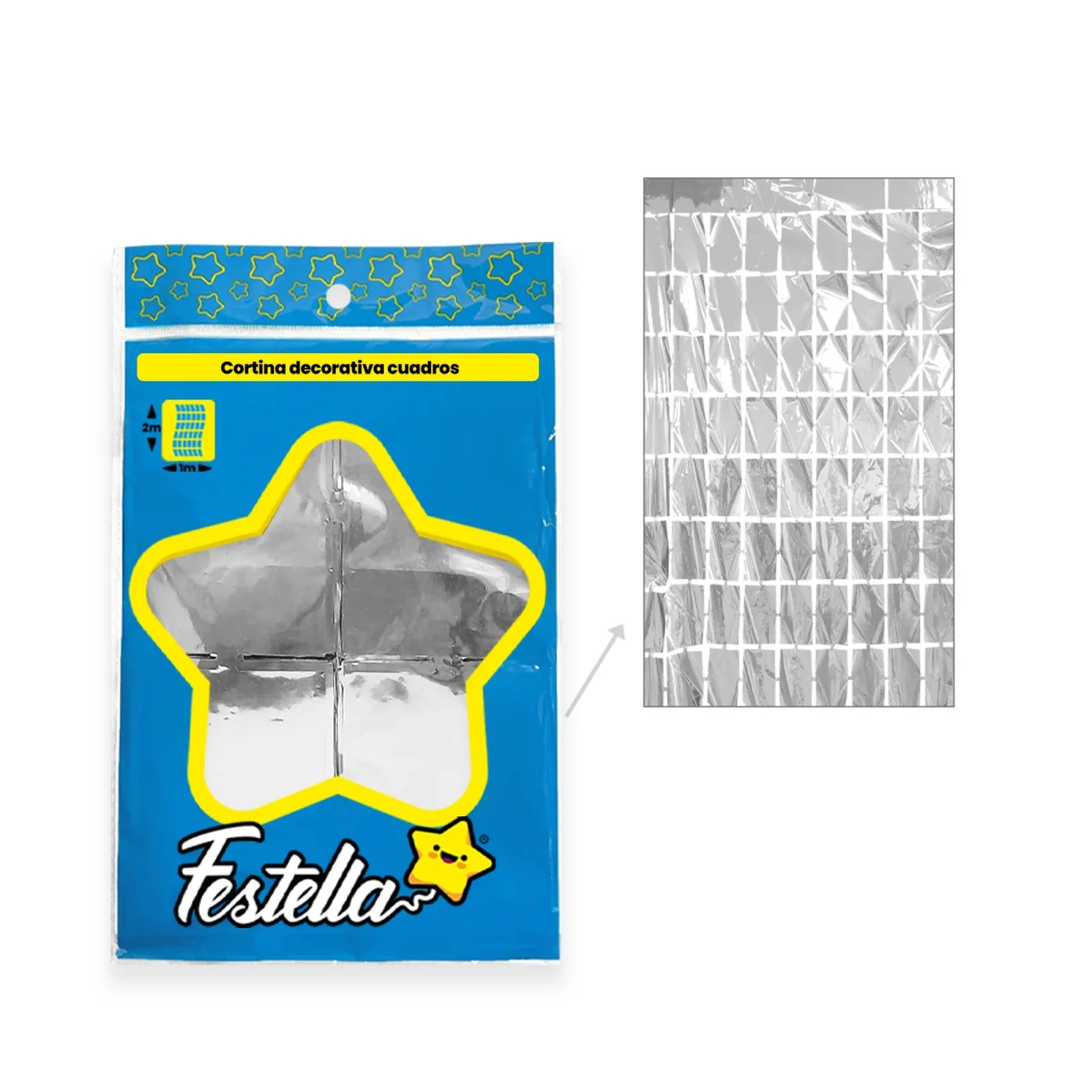 CORTINA DE FIESTA ESPEJO CUADRO GD PLATEADA 1*2M (PQTX12)