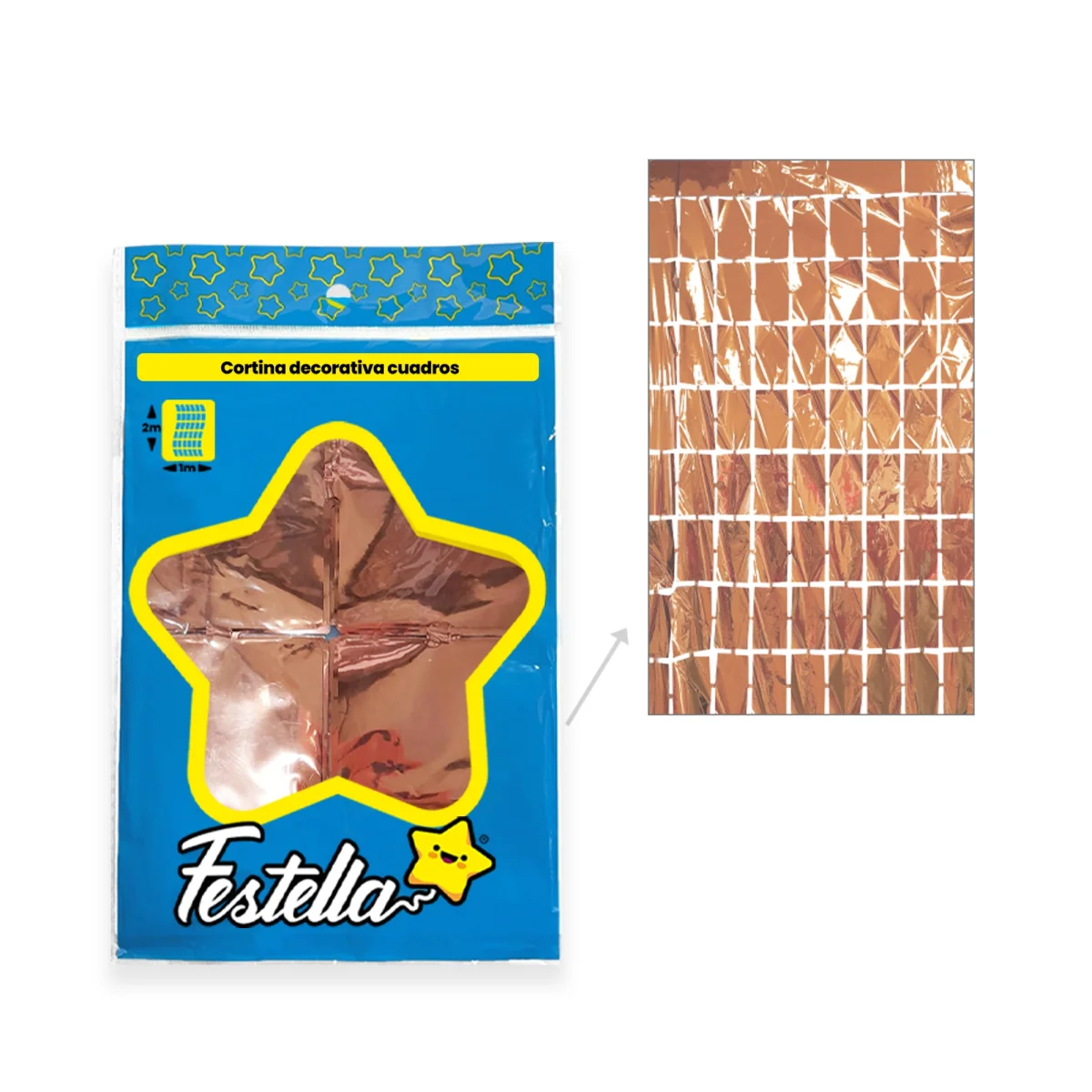 CORTINA DE FIESTA ESPEJO CUADRO GD PALO ROSA 1*2M (PQTX12)