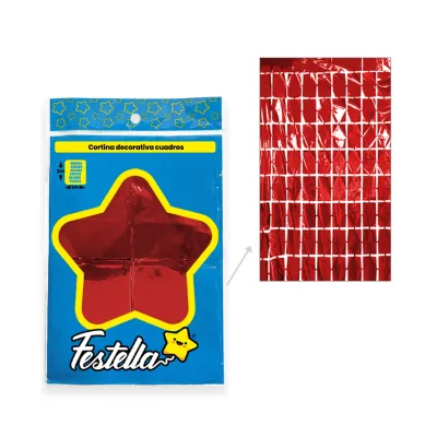 CORTINA DE FIESTA ESPEJO CUADRO GD ROJA 1*2M (PQTX12)