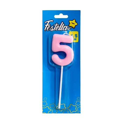 VELA NUMERO 4.5CM ROSADO #5 (CJX12)