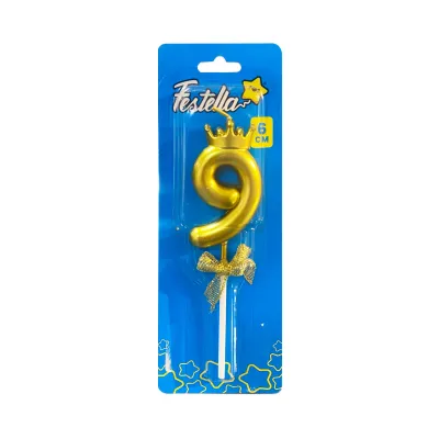 VELA NUMERO 6CM DORADA #9 (CJX12)