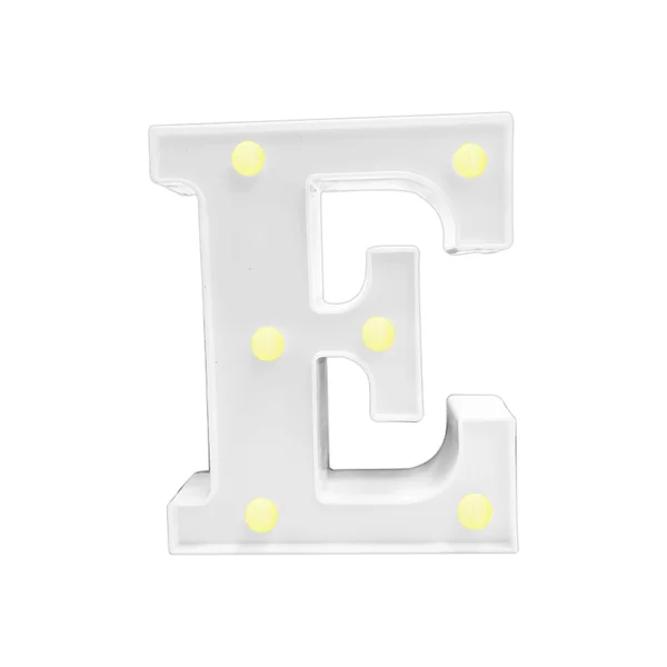 LAMPARA DE LETRA E 16CM FONDO BLANCO LUZ CALIDA