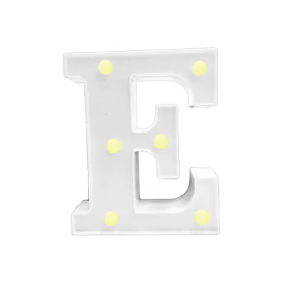 LAMPARA DE LETRA E 16CM FONDO BLANCO LUZ CALIDA