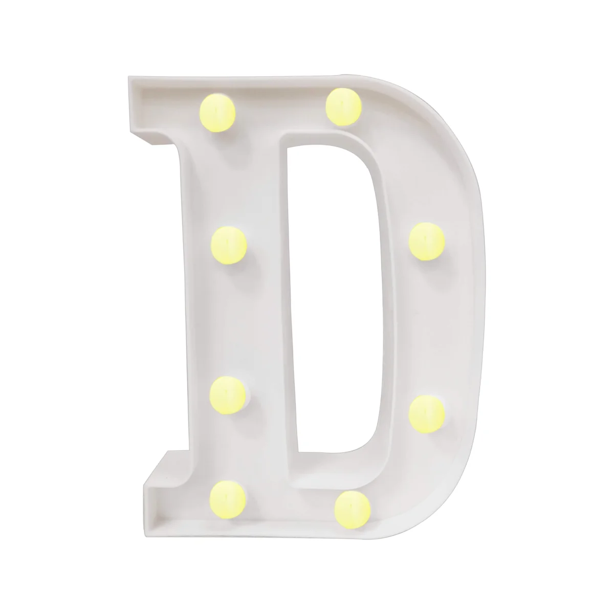 LAMPARA DE LETRA D 21.8CM FONDO BLANCO LUZ CALIDA