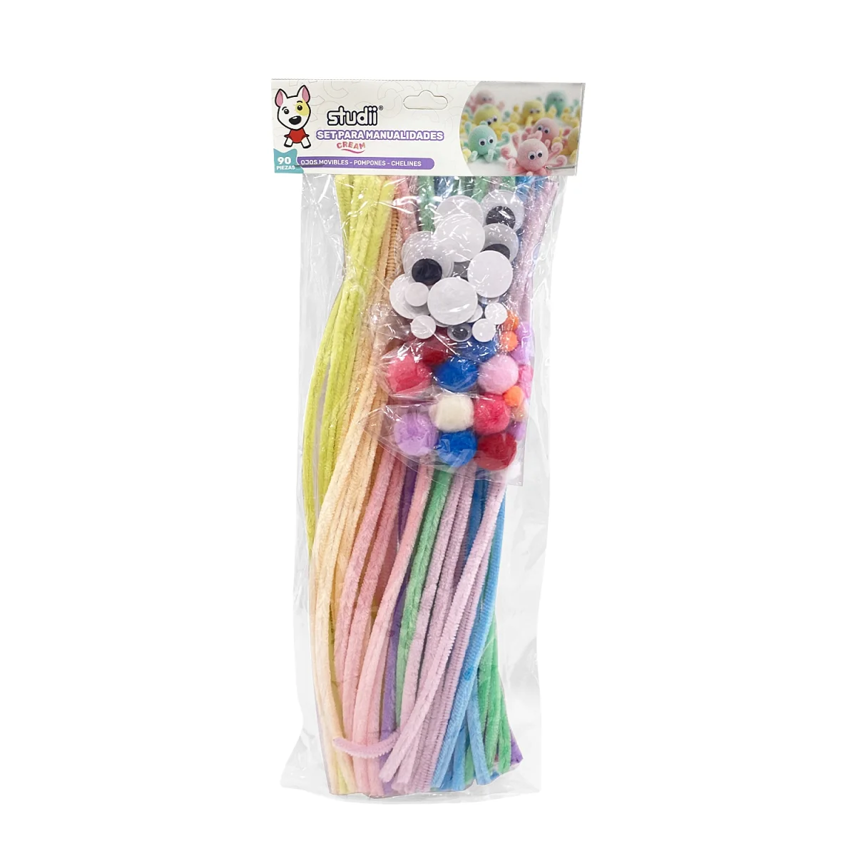 SET DE CHELINES CON BOLITAS Y OJOS COLOR PASTEL (CJX12)