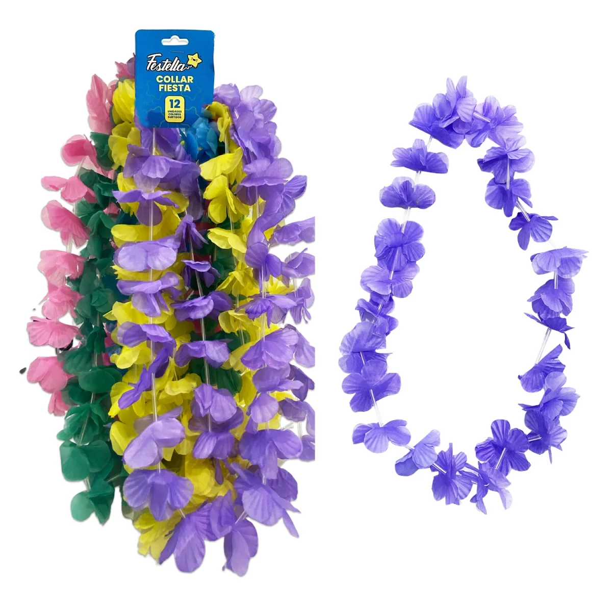 COLLAR HAWAIANO DOBLE HOJA PARA FIESTA (CRTX12) (PQTX24)