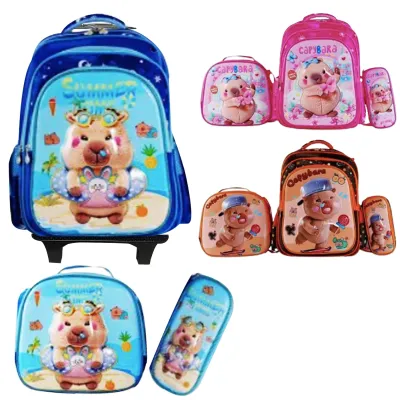 BOLSO DE RUEDAS CAPIBARA CON LONCHERA Y CARTUCHERA