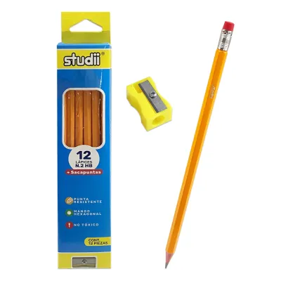 CAJA LAPIZ HB X12 CON SACAPUNTA (PQTX12)