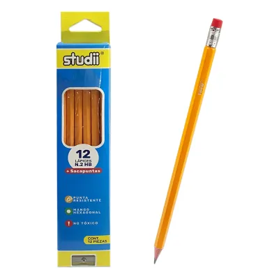 CAJA LAPIZ HB X12 CON SACAPUNTA (PQTX12)