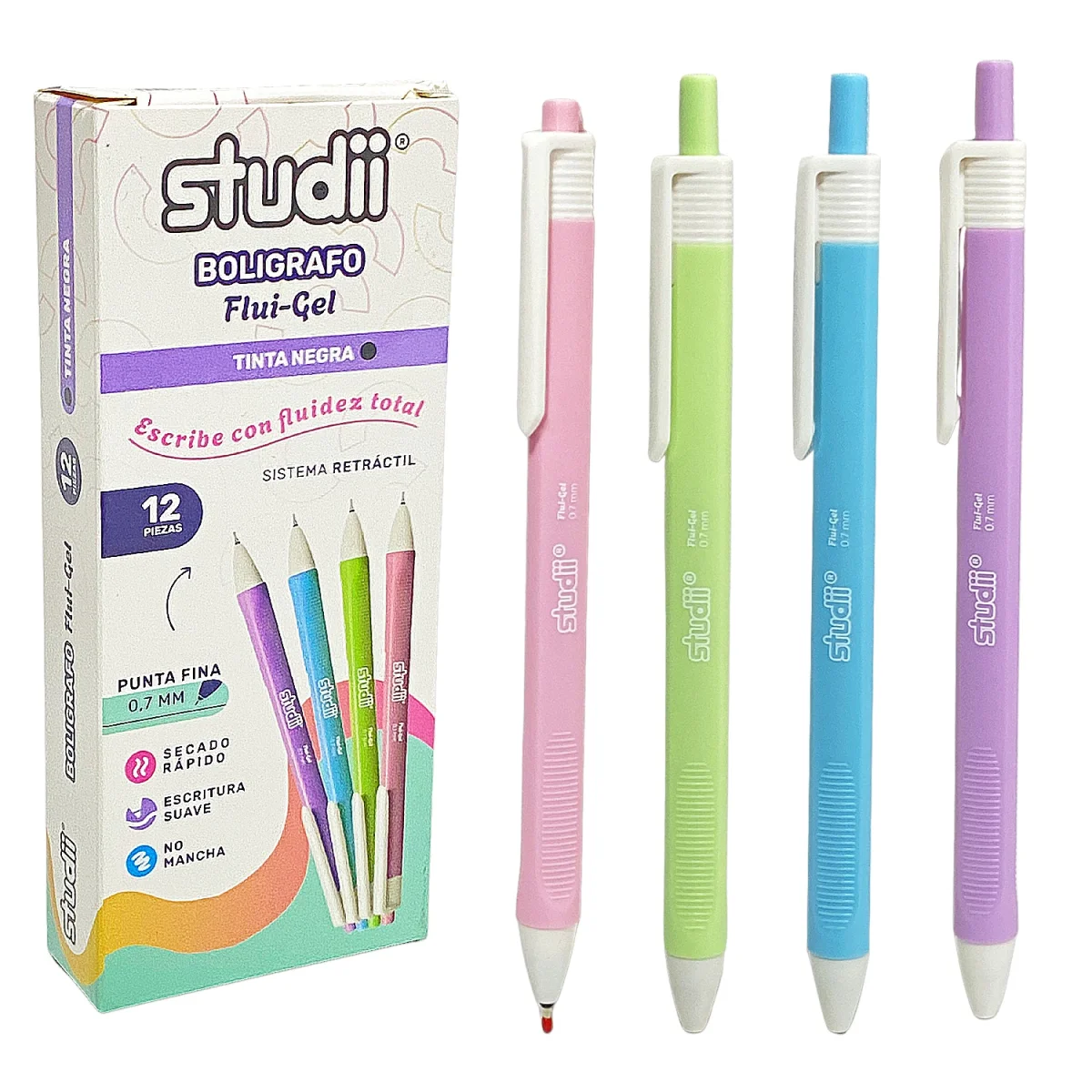 CAJA LAPICERO COLOR PASTEL FLUI-GEL TINTA N. X12
