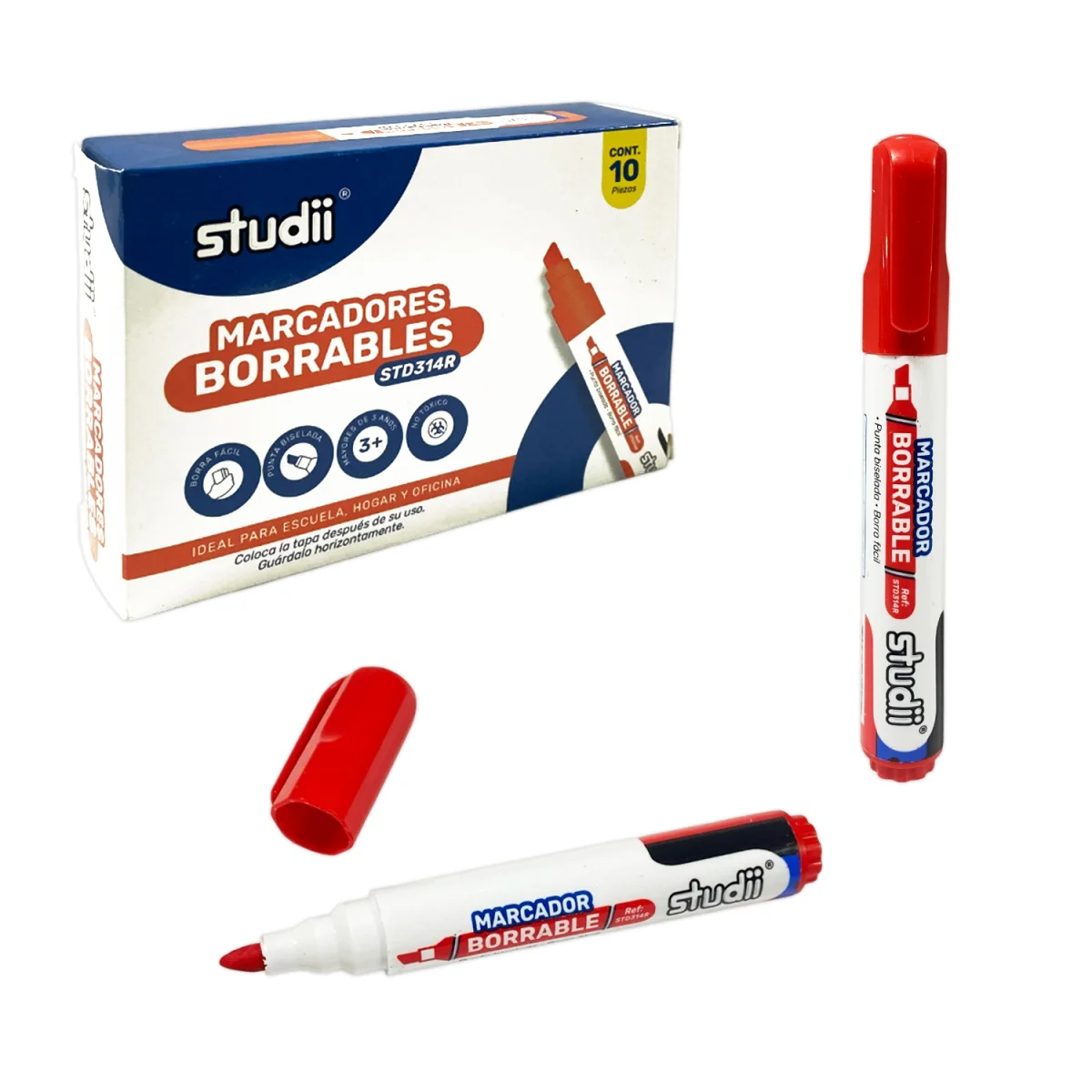 CAJA MARCADOR ROJO BORRABLE X10