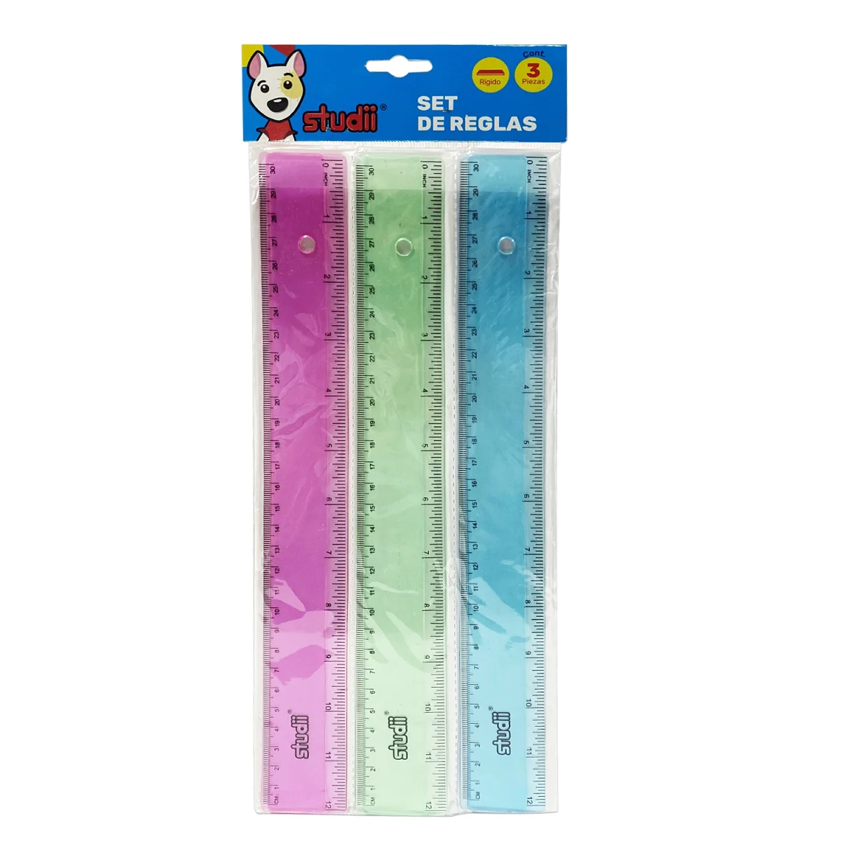 SET REGLA RIGIDA DOBLE BISEL 30CM X3 (PQTX24)