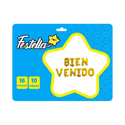 GLOBO BIENVENIDO DORADO X10PCS 16" (PQTX12)