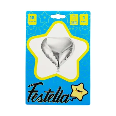 GLOBO CORAZON PLATEADO 18" (PQTX25)