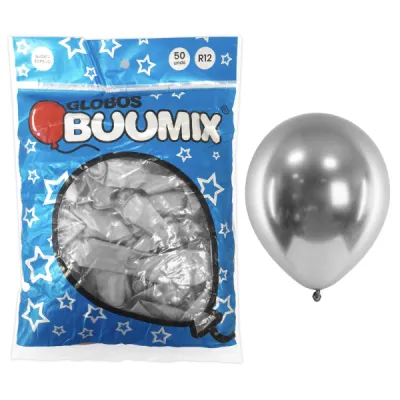 GLOBO DE LATEX ESPEJO PLATEADO R12 X50