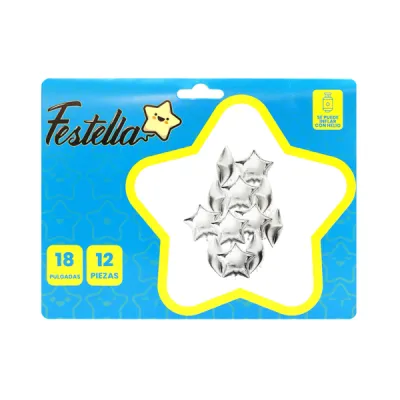 KIT GLOBO ESTRELLA X12 PLATEADO(PQTX12)