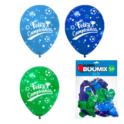 GLOBO DE LATEX FUTBOL FELIZ CUMPLEAÑOS R12X10 A-V-AC (PQTX12)