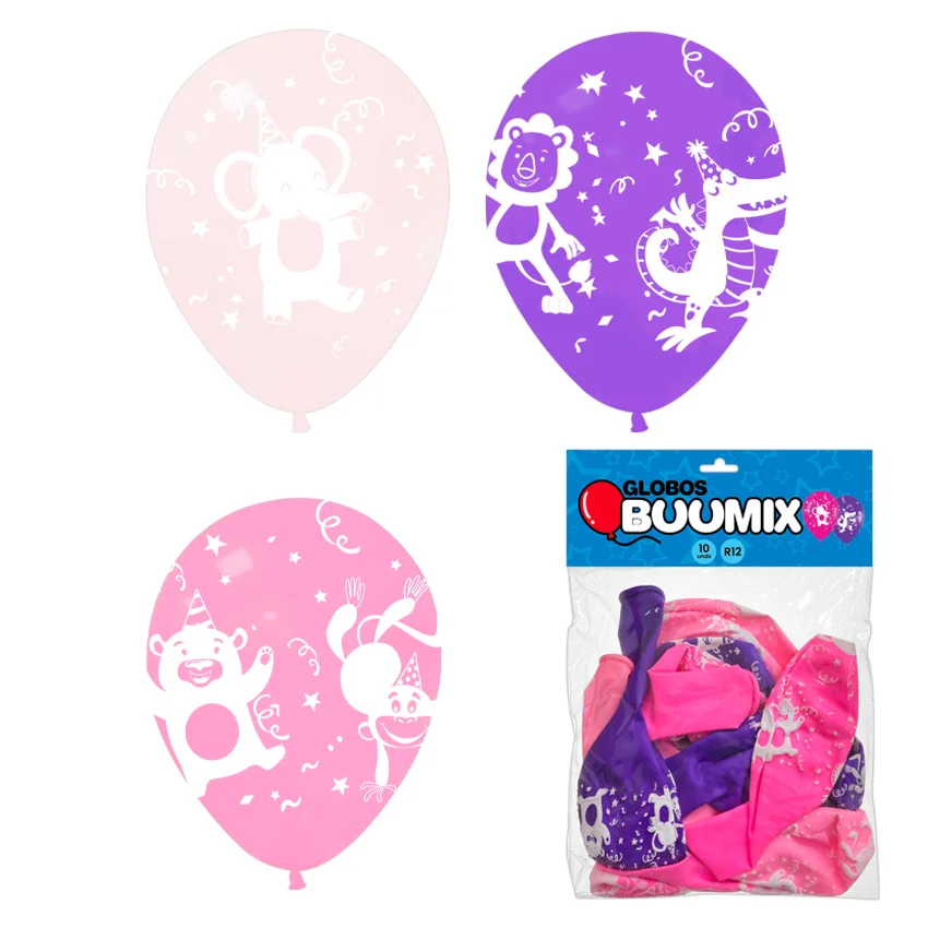 GLOBO DE LATEX ANIMALES R12X10 M-FC-RC (PQTX12)´