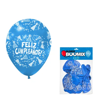GLOBO DE LATEX FELIZ CUMPLEAÑOS R12X10 AZUL CLARO (PQTX12)