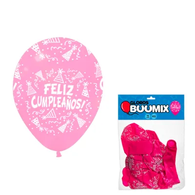 GLOBO DE LATEX FELIZ CUMPLEAÑOS R12X10 FUCSIA OSCURO (PQTX12)