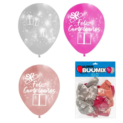 GLOBO DE LATEX REGALO FELIZ CUMPLEAÑOS R12X10 FO-PR-P (PQTX12)