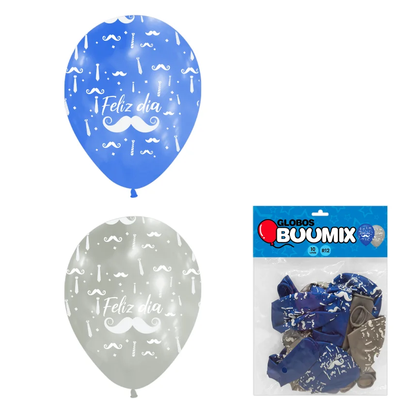 GLOBO DE LATEX BIGOTE FELIZ DIA R12X10 A-P (PQTX12)